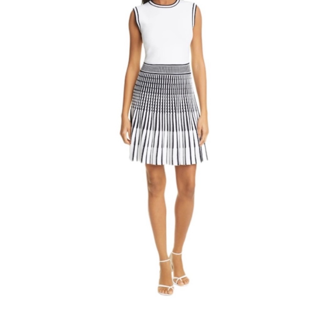 Ted Baker London Eastyn Dress With Pleated Black and White Detail, Size 4 Small